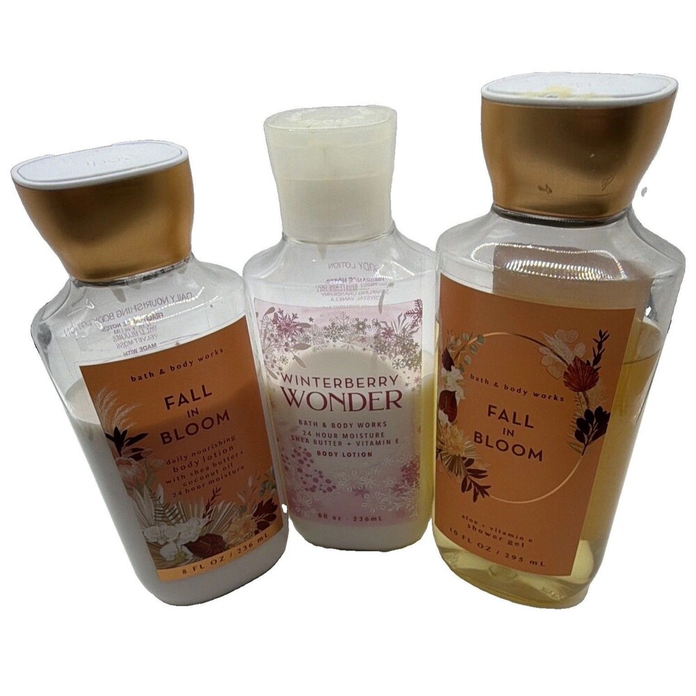 Bath & Body Works Fall in Bloom & Winterberry Wonder 3pc Set 8 fl oz, 24Hr